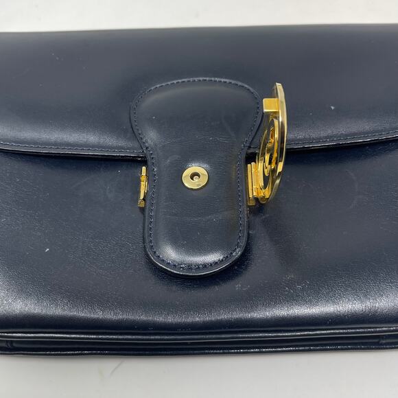 Céline VINTAGE Celine Fermoir Triomphe Shoulder Bag - Navy Blue Box Leather - Picture 12 of 13